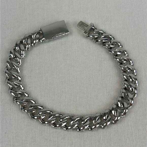 Mens Iced Cuban Link Chain Bracelet Silver Color With Box Clasp Rhinestones - Picture 3 of 8